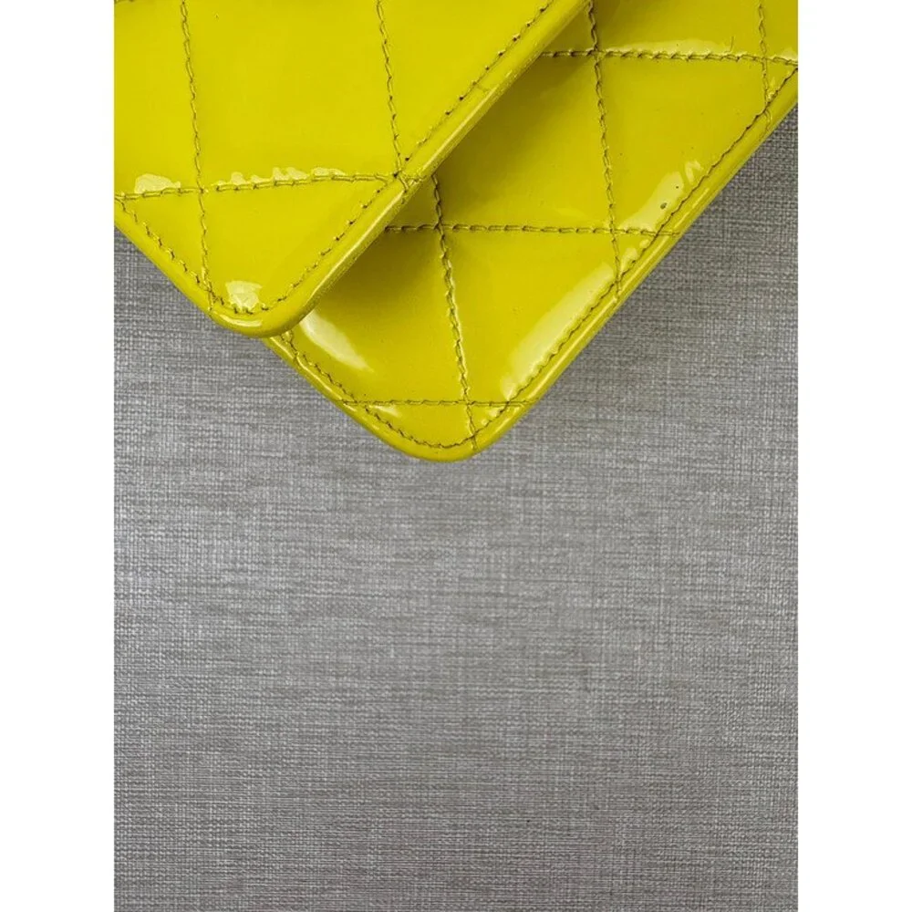 CHANEL Neon Yellow Patent Wallet On Chain Acrylic CC SHW